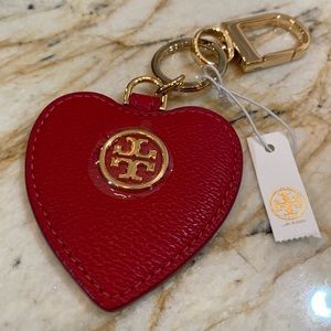 Tory Burch Leather Heart Key Fob - True Red